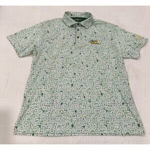 Horn Legend Men Medium Bamboo Charcoal Luxury Polo Shirt Green Masters AOP